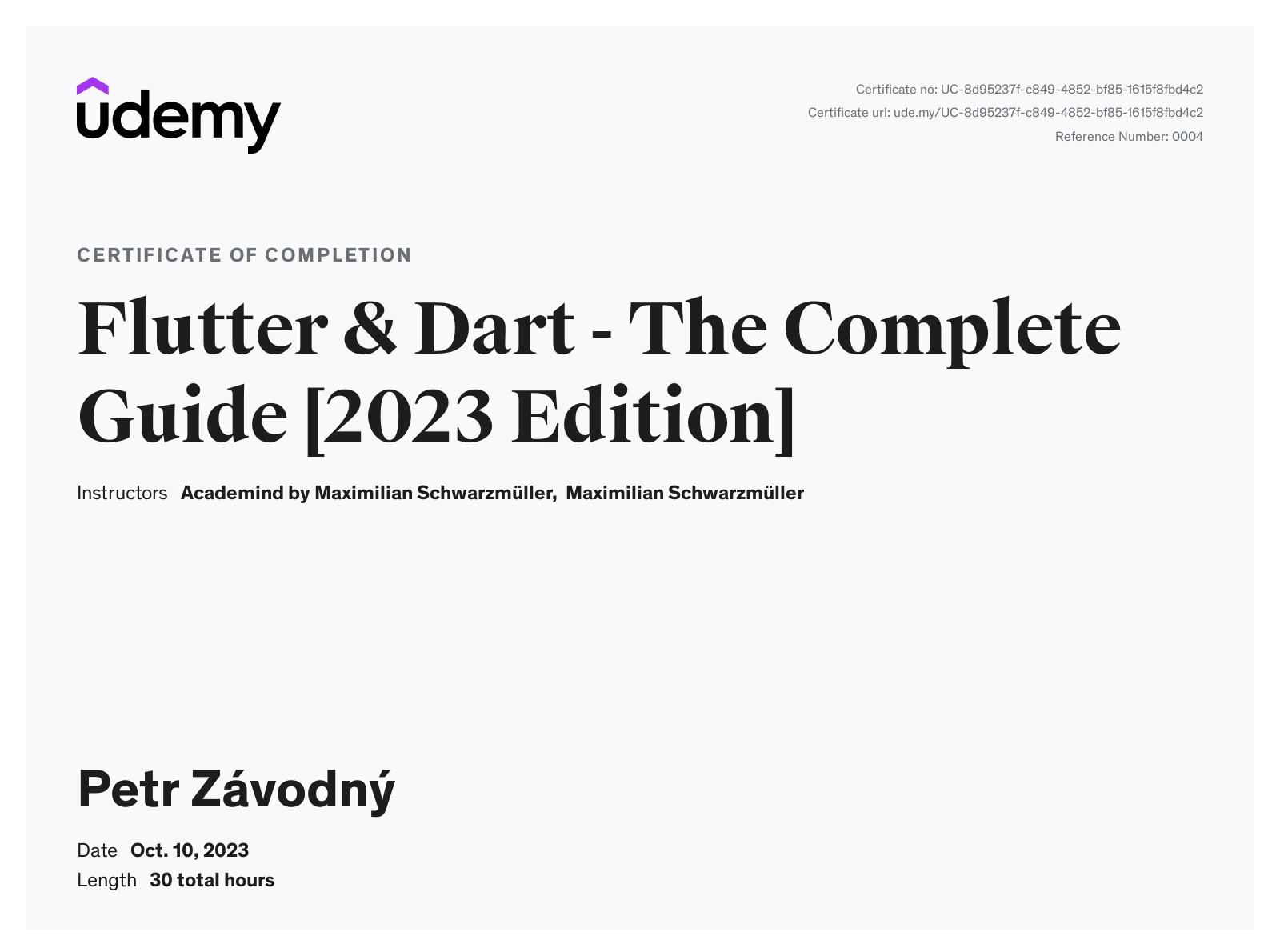 certificate Flutter & Dart - The Complete Guide [2023 Edition]