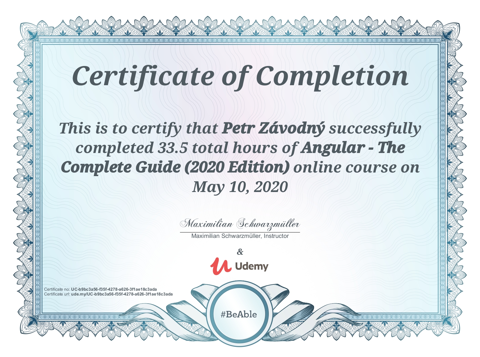 certificate Angular - The Complete Guide (2020 Edition)