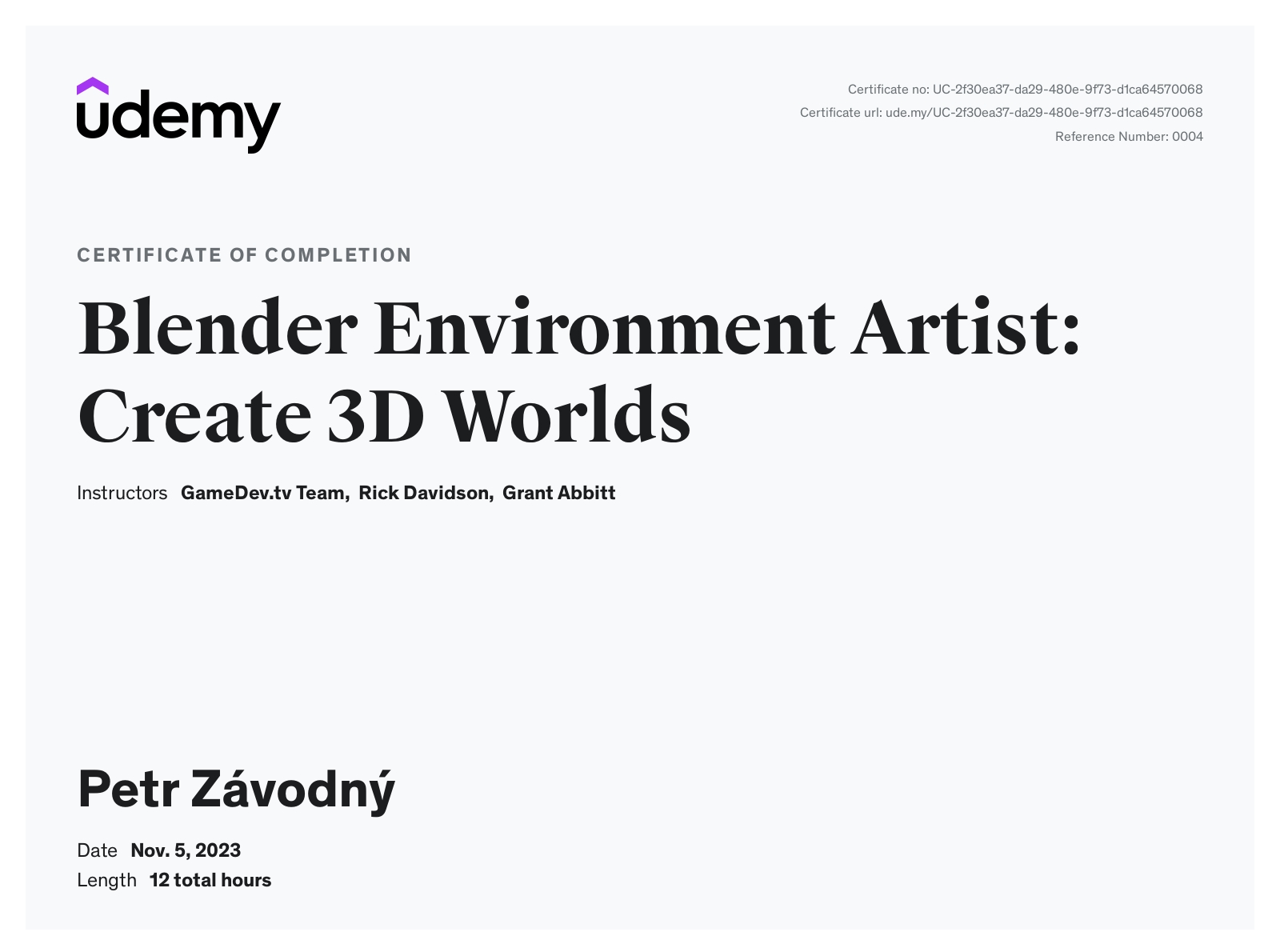 certificate Blender Environment Artist: Create 3D Worlds