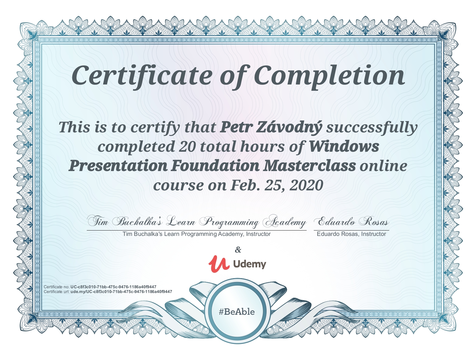 certificate Windows Presentation Foundation Masterclass